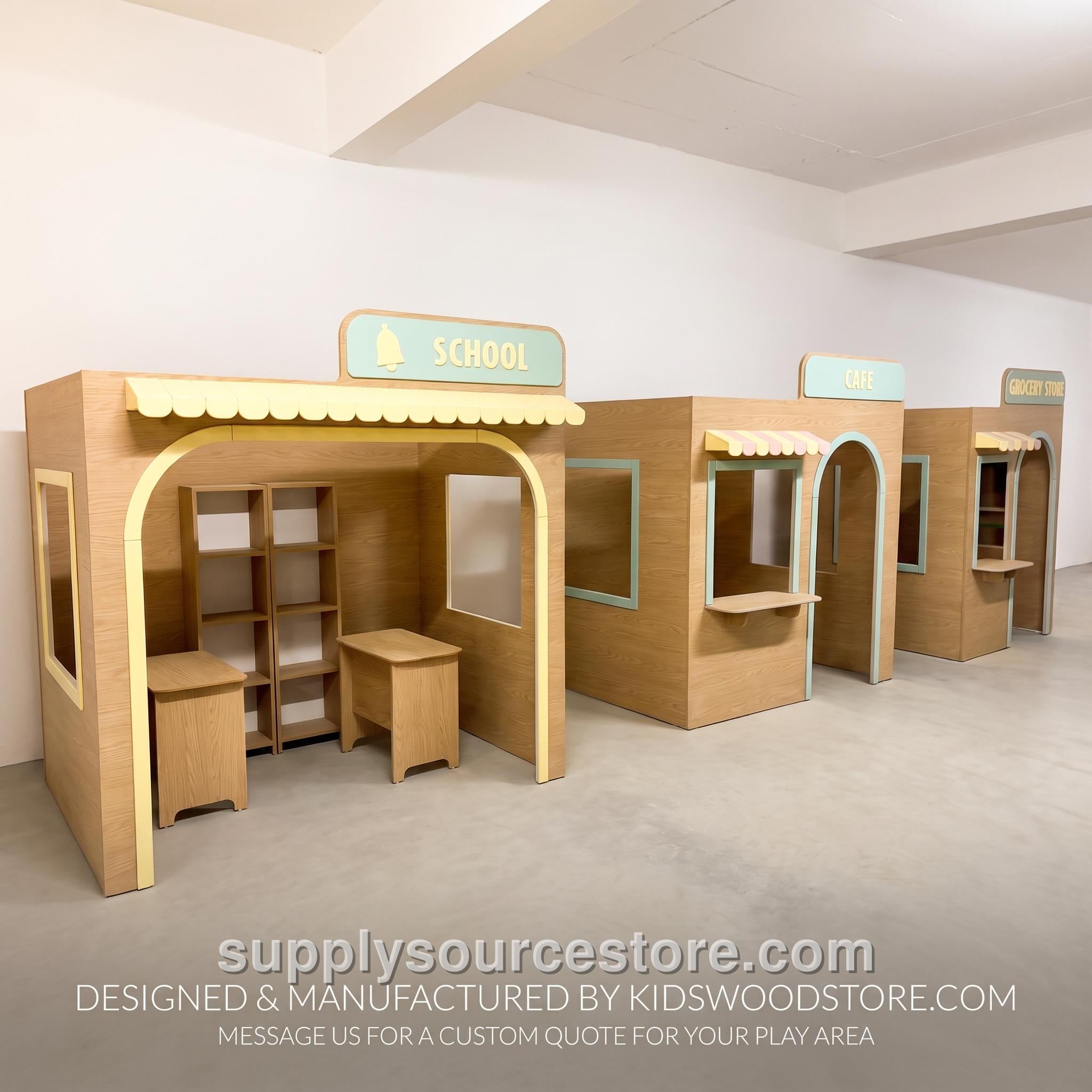 Customizable Wooden Playhouse Set - Cafe, Grocery, School (Indoor Play Town)