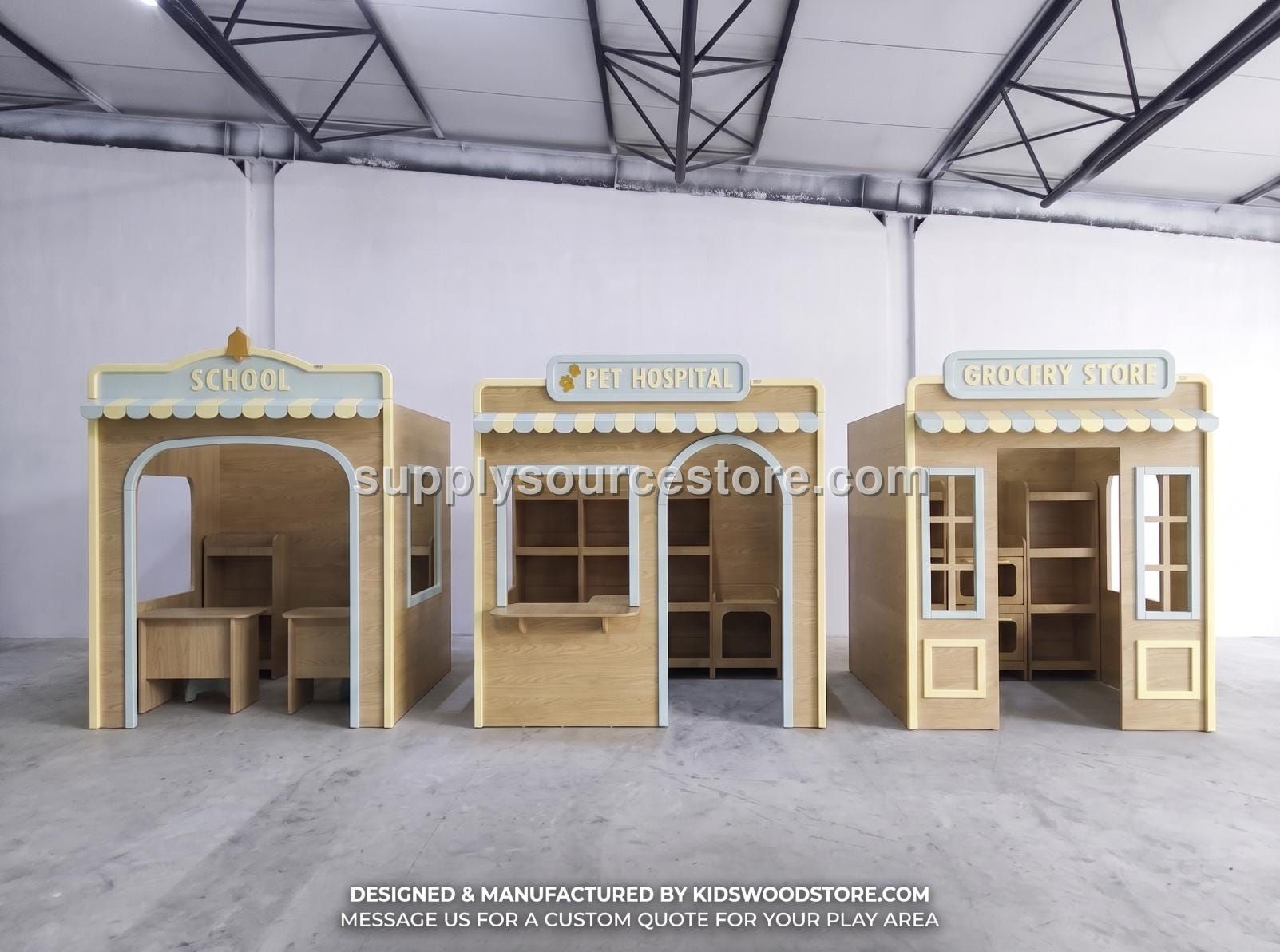 Customizable Wooden Playhouse Set - School, Grocery Store, Pet Hospital