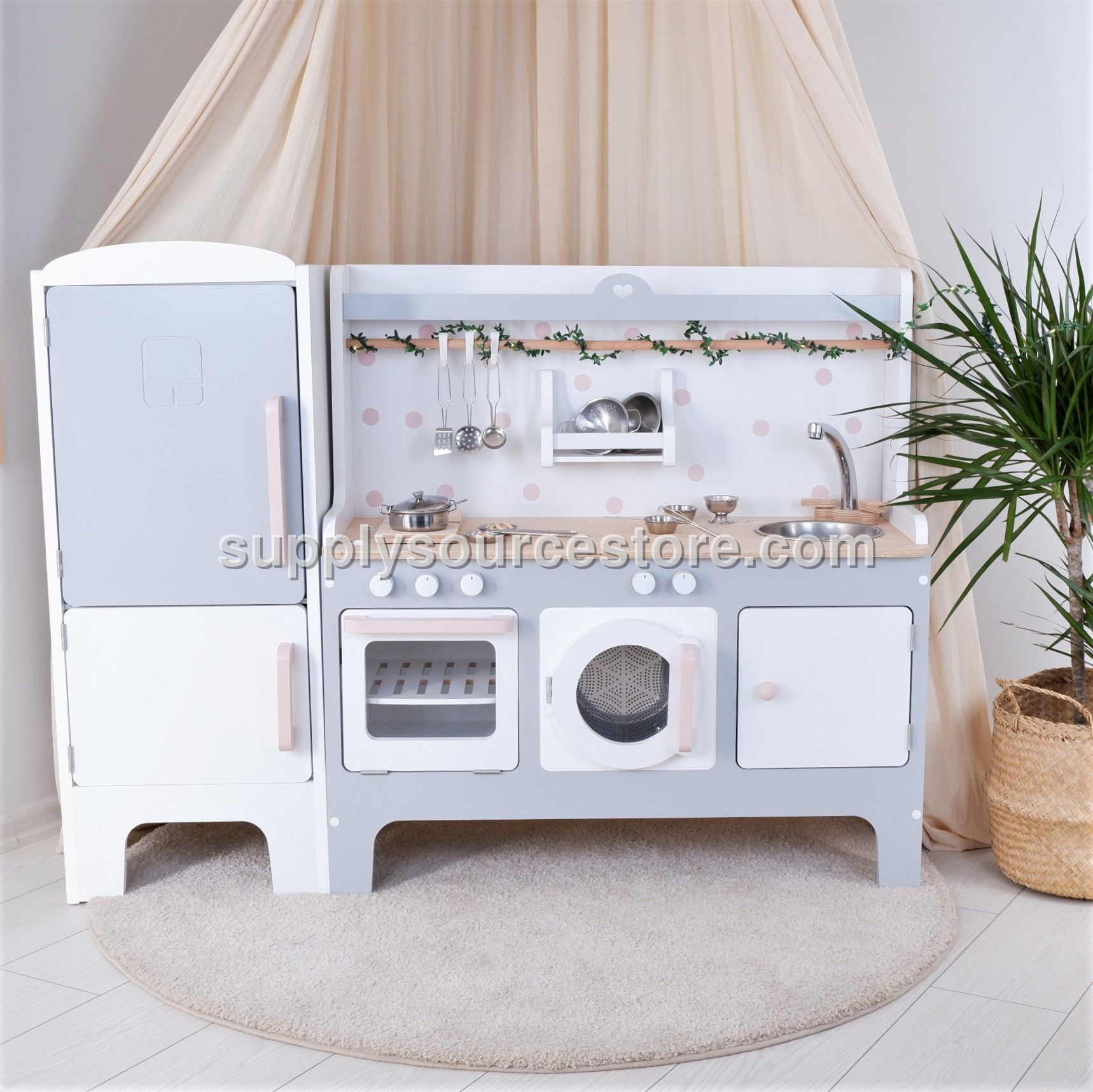 Handcrafted Wooden Play Kitchen: White & Gray, Customizable