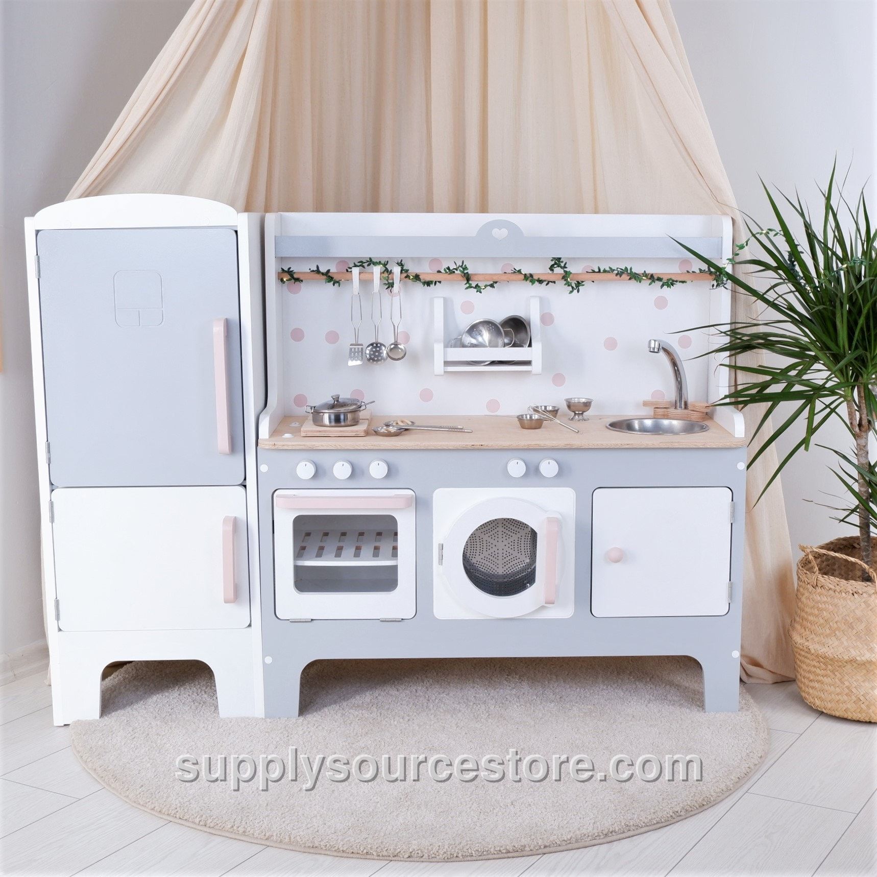 Handcrafted Wooden Play Kitchen: White & Gray, Customizable