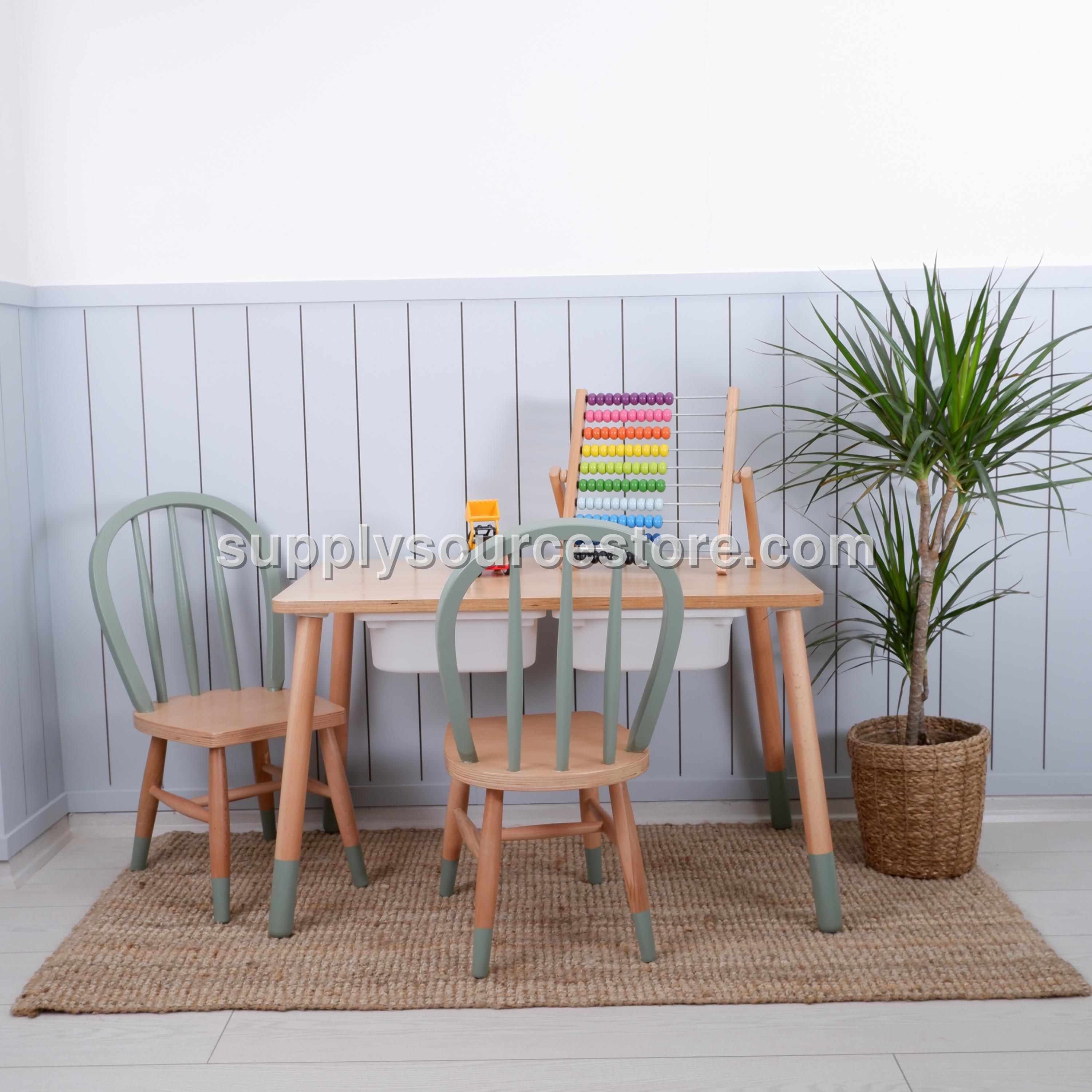 Handmade Montessori Kids Table with Windsor Chair & Bench: Customizable Hornbeam