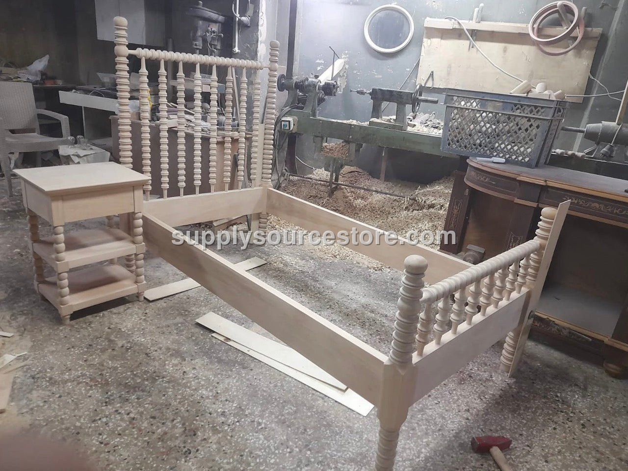 Jenny Lind Spindle Bed – Unfinished Raw Wood with Matching Nightstand, Custom Size