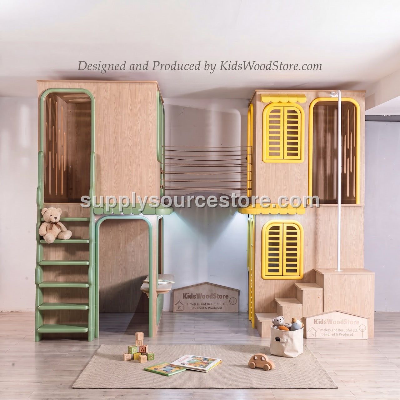 Luxury Indoor Wooden Play Town — 2-House Two-Story Set