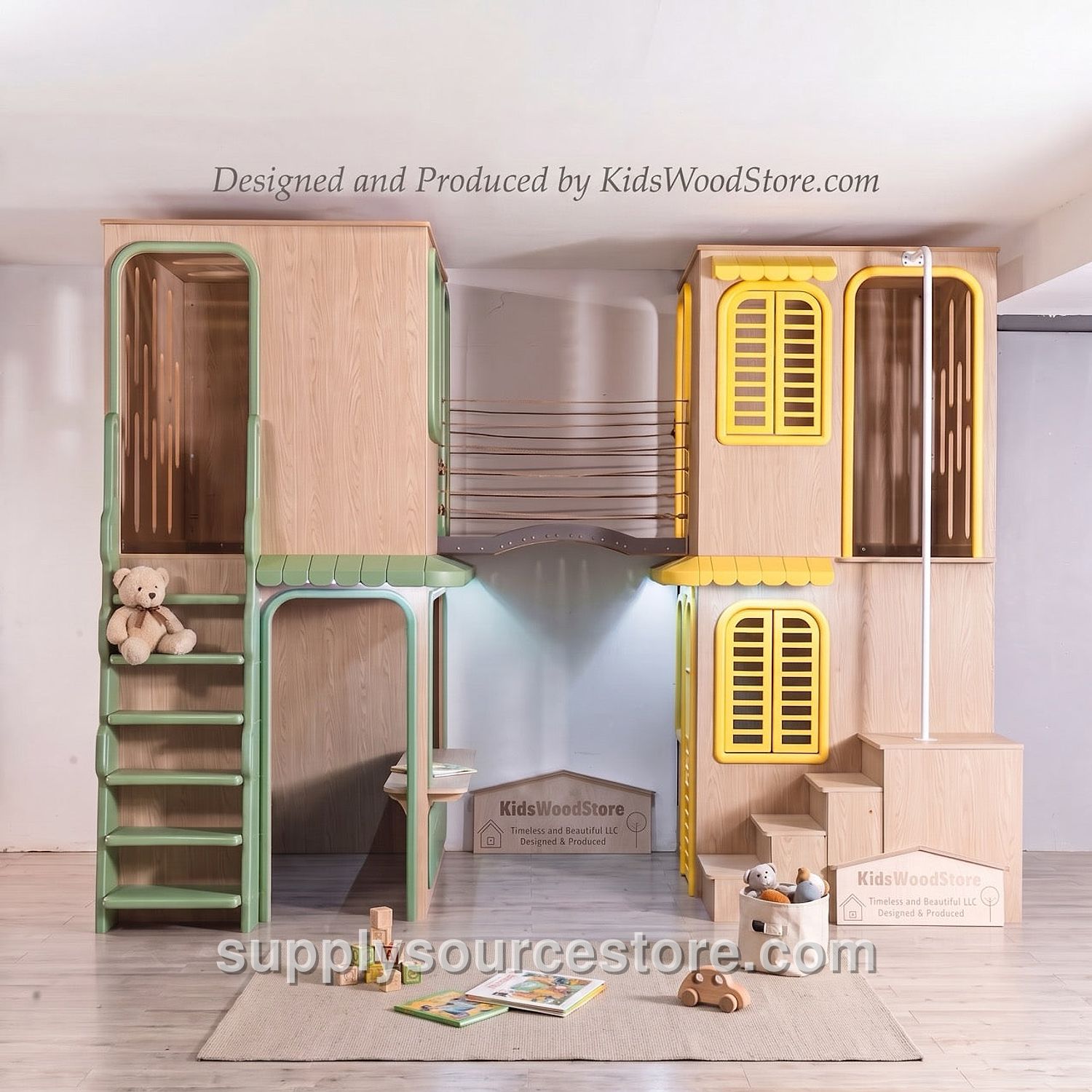 Luxury Indoor Wooden Play Town — 2-House Two-Story Set · SS-006501