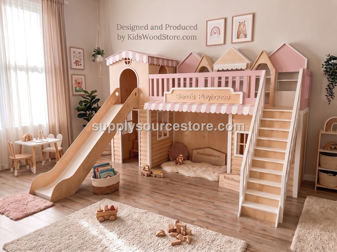 Luxury Indoor Wooden Play Town — 2-House Two-Story Set