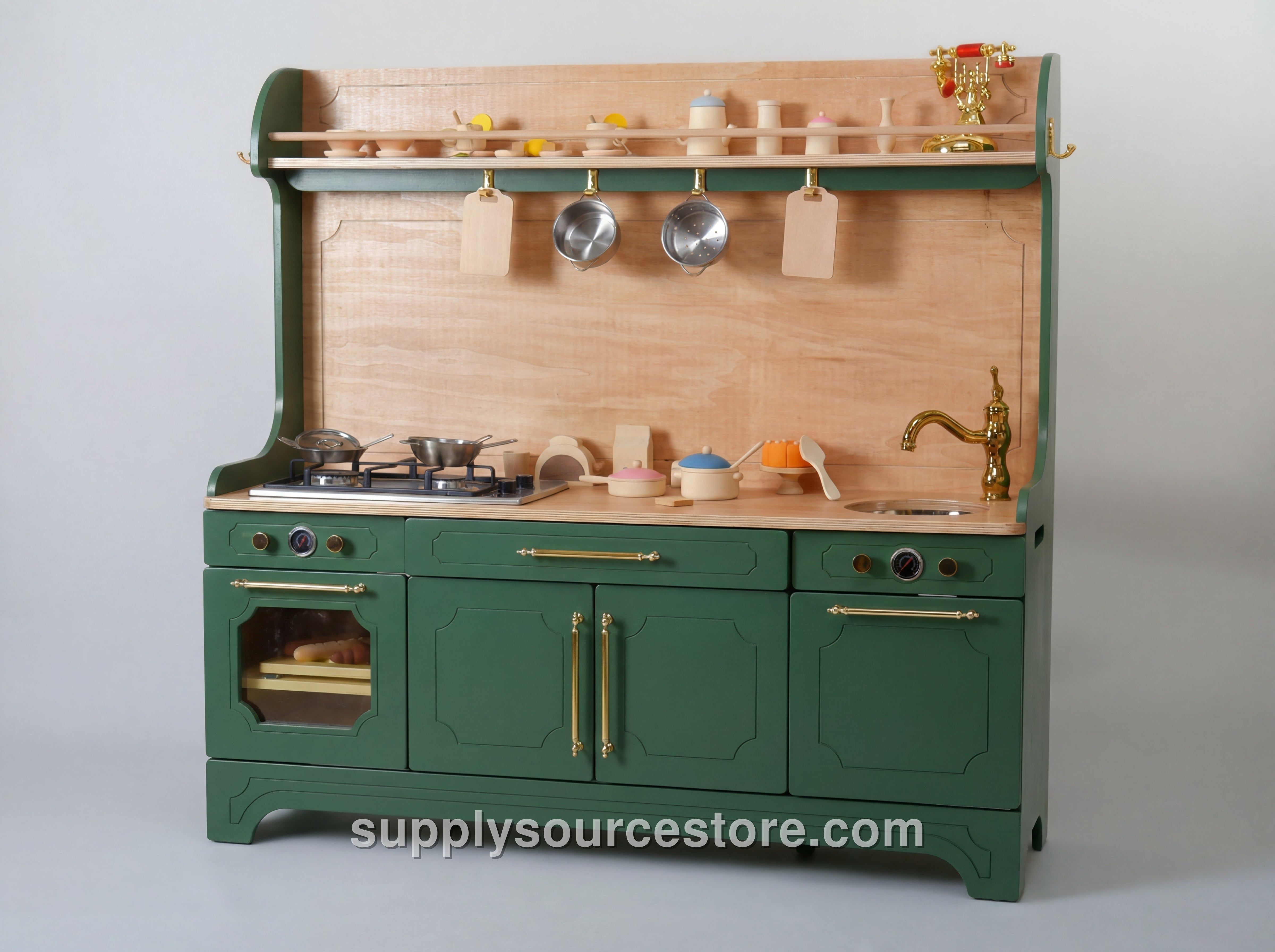 Custom Wooden Play Kitchen Green