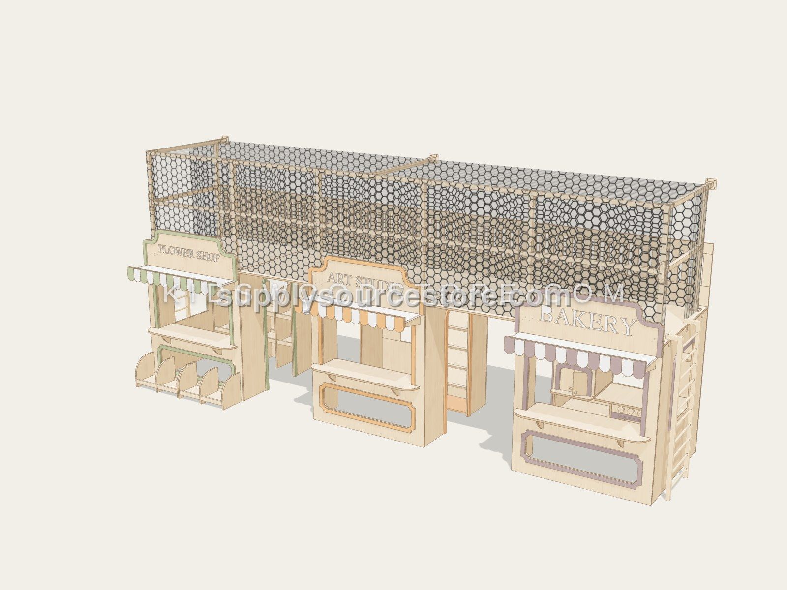 Treetop Village — Row B (Bakery · Art Studio · Flower Shop)