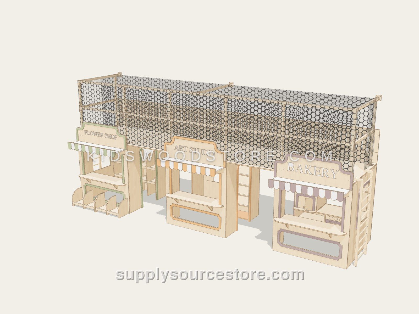 Treetop Village — Row B (Bakery · Art Studio · Flower Shop)