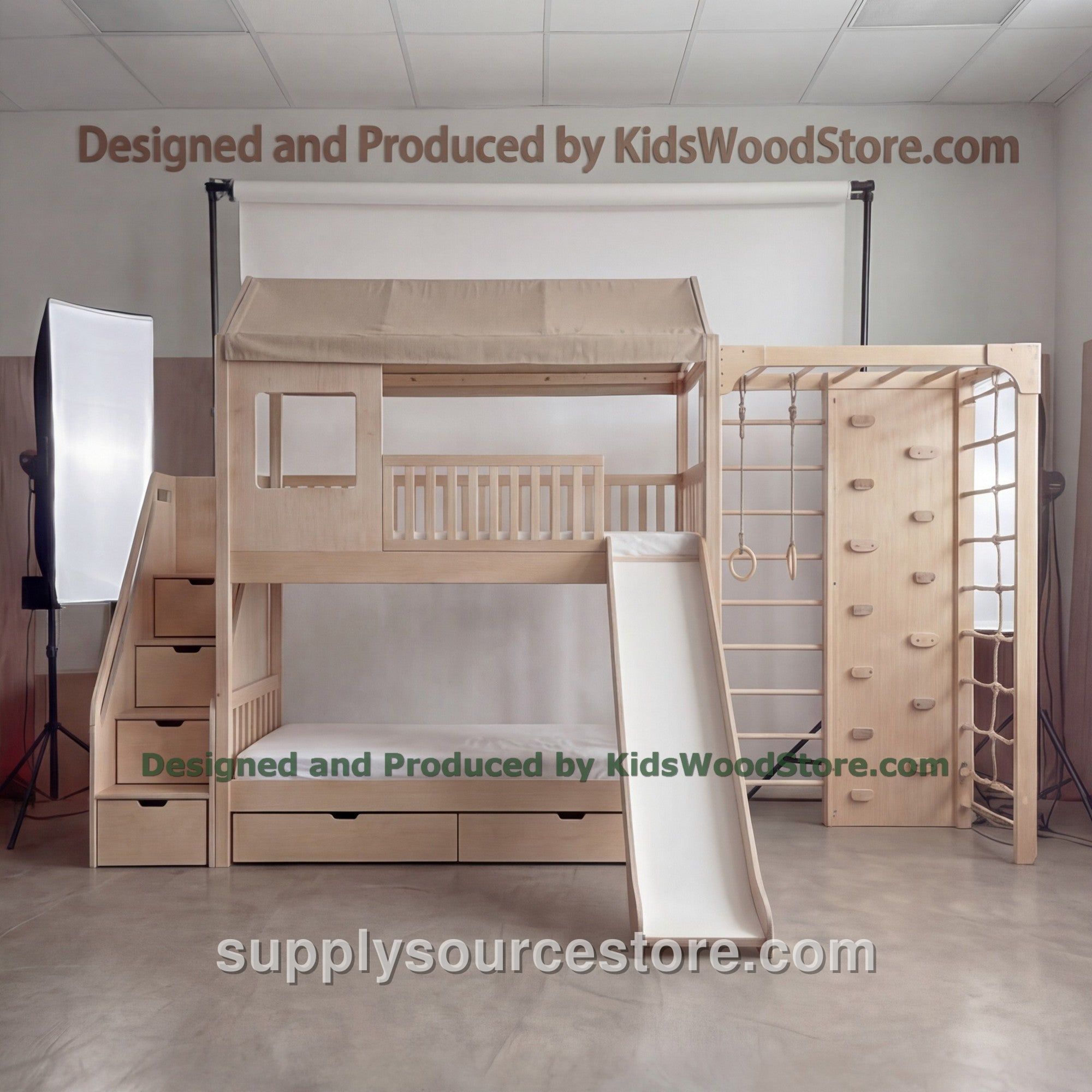 Adventure Bunk Bed with Climbing Wall and Slide