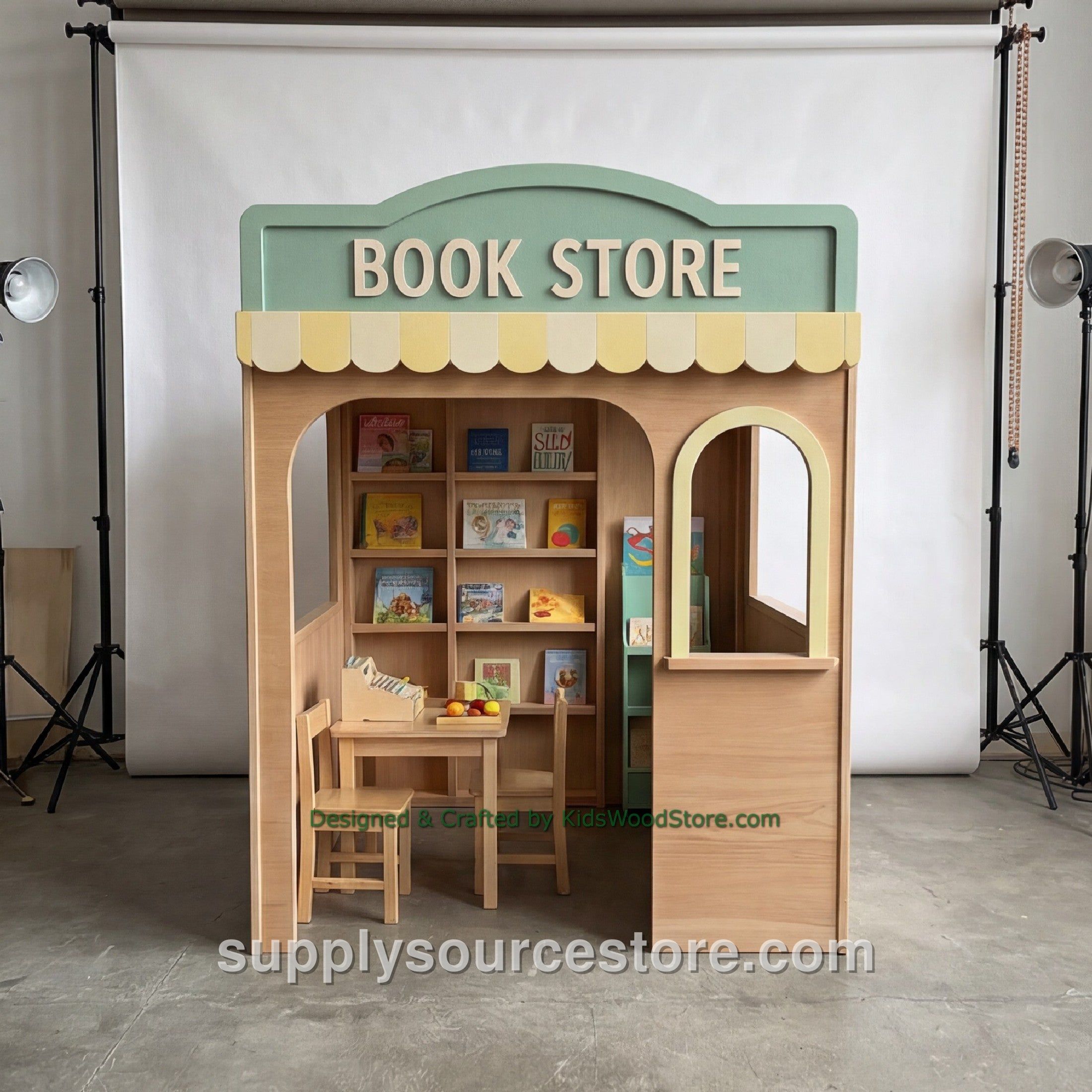 Wooden Bookstore Playhouse for Kids
