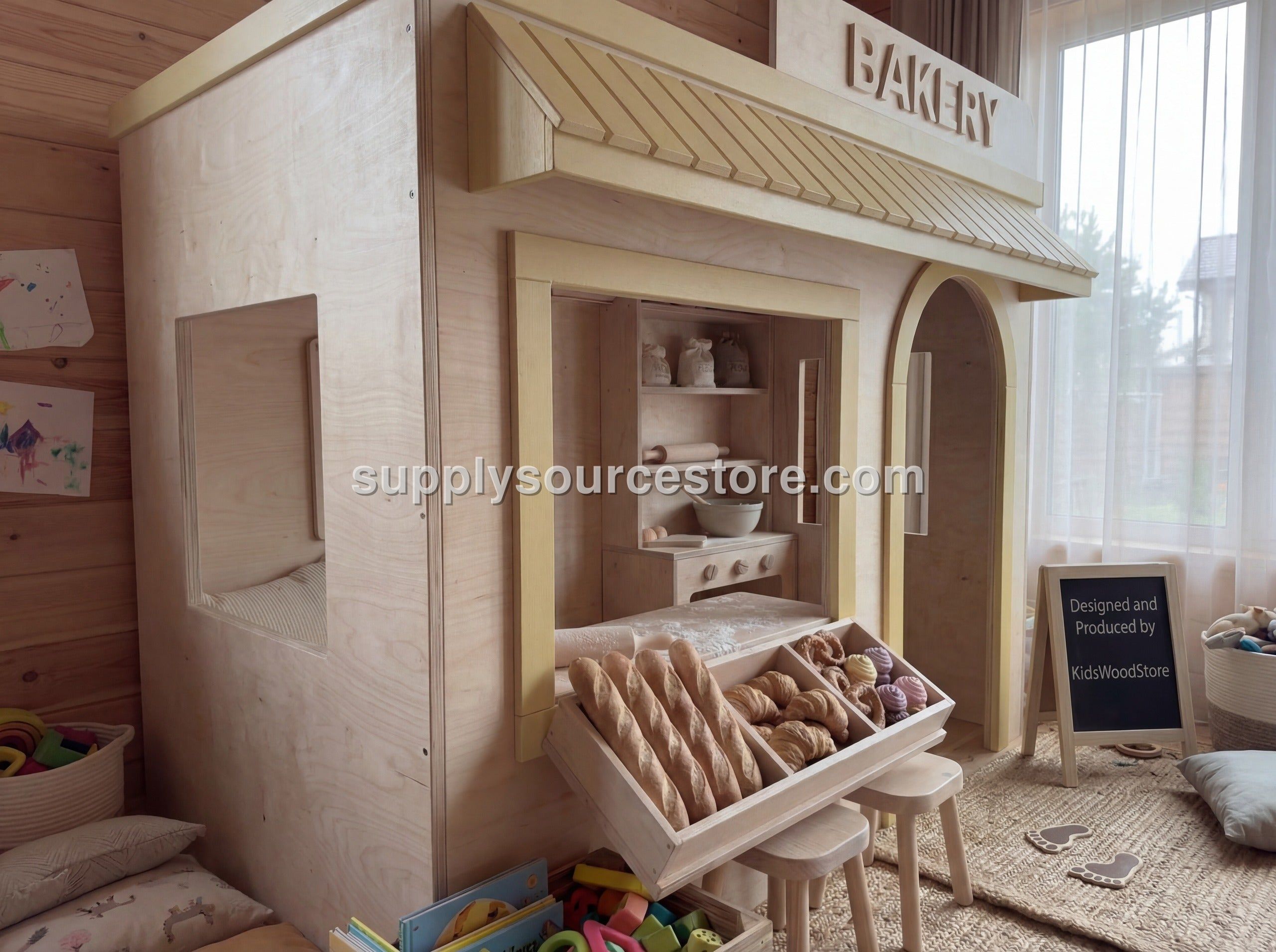 Wooden Kids Pretend Playhouse | Custom Indoor Role Play Bakery Playhouse for Home & Commercial Use