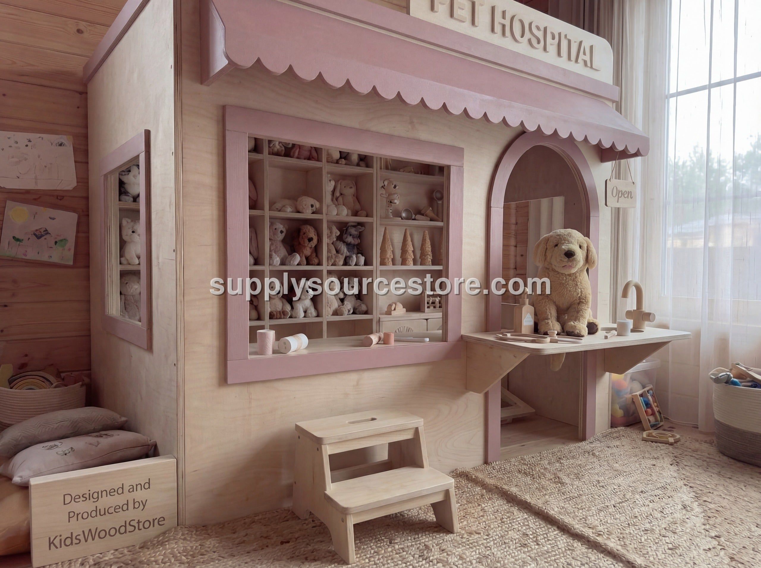 Wooden Kids Pretend Playhouse | Custom Indoor Role Play Pet Hospital Playhouse for Home & Commercial Use