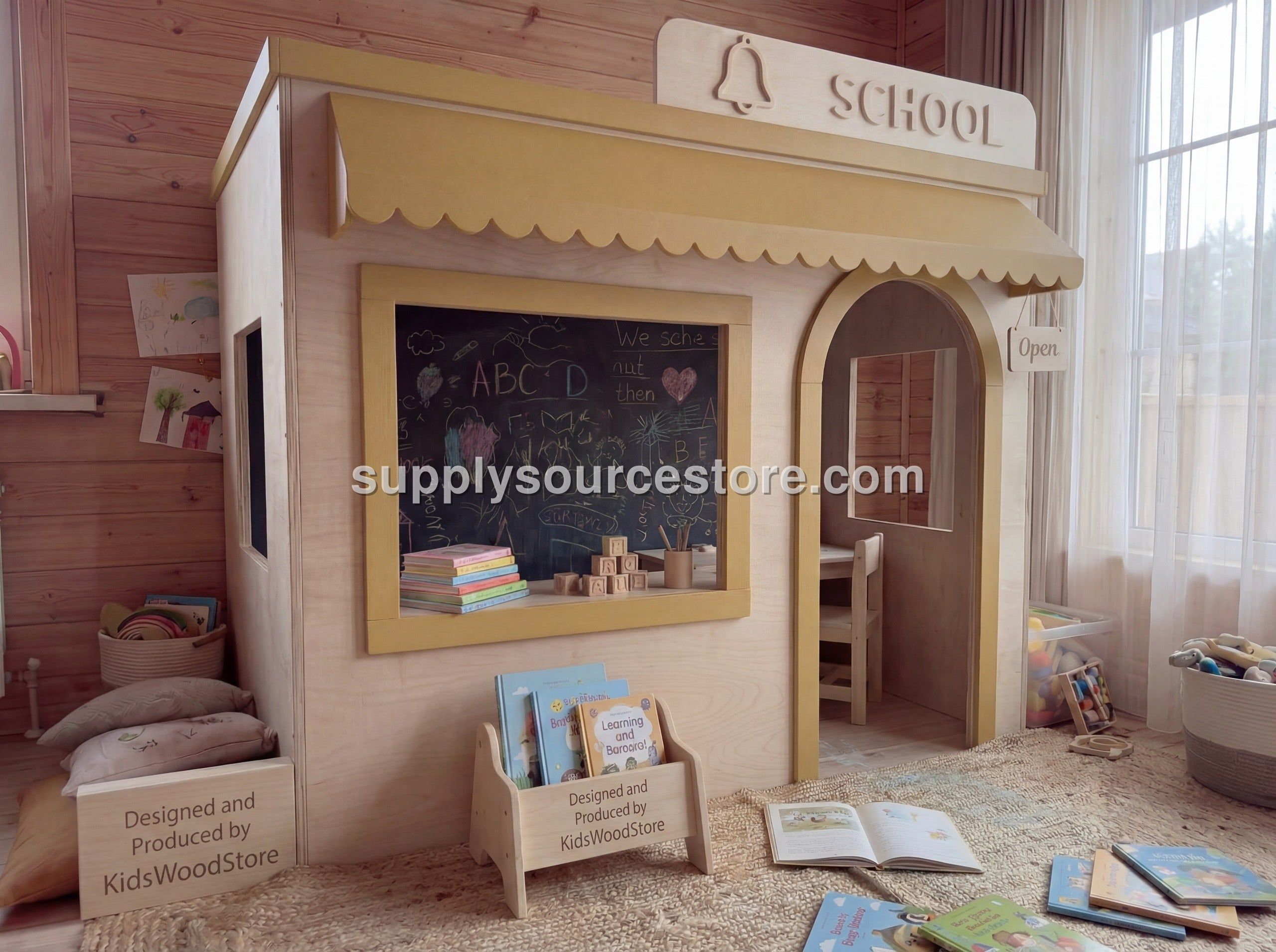 Wooden Kids Pretend Playhouse | Custom Indoor Role Play School Playhouse for Home & Commercial Use