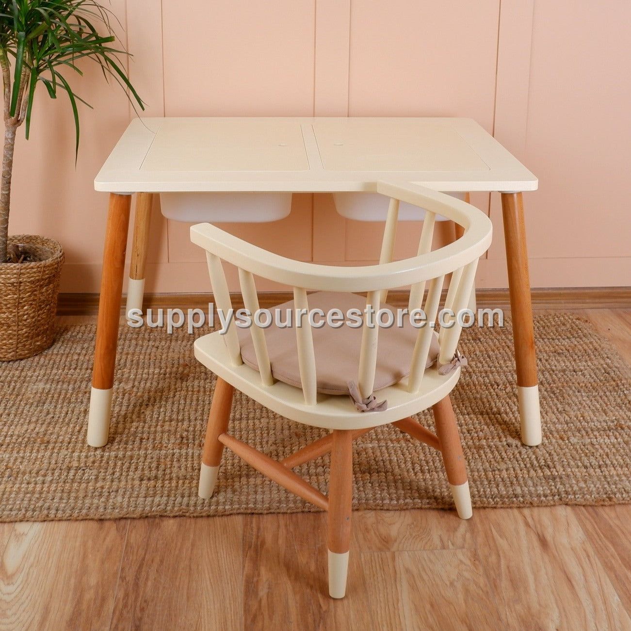 Wooden Kids Table and Chair – Ivory Cream Finish