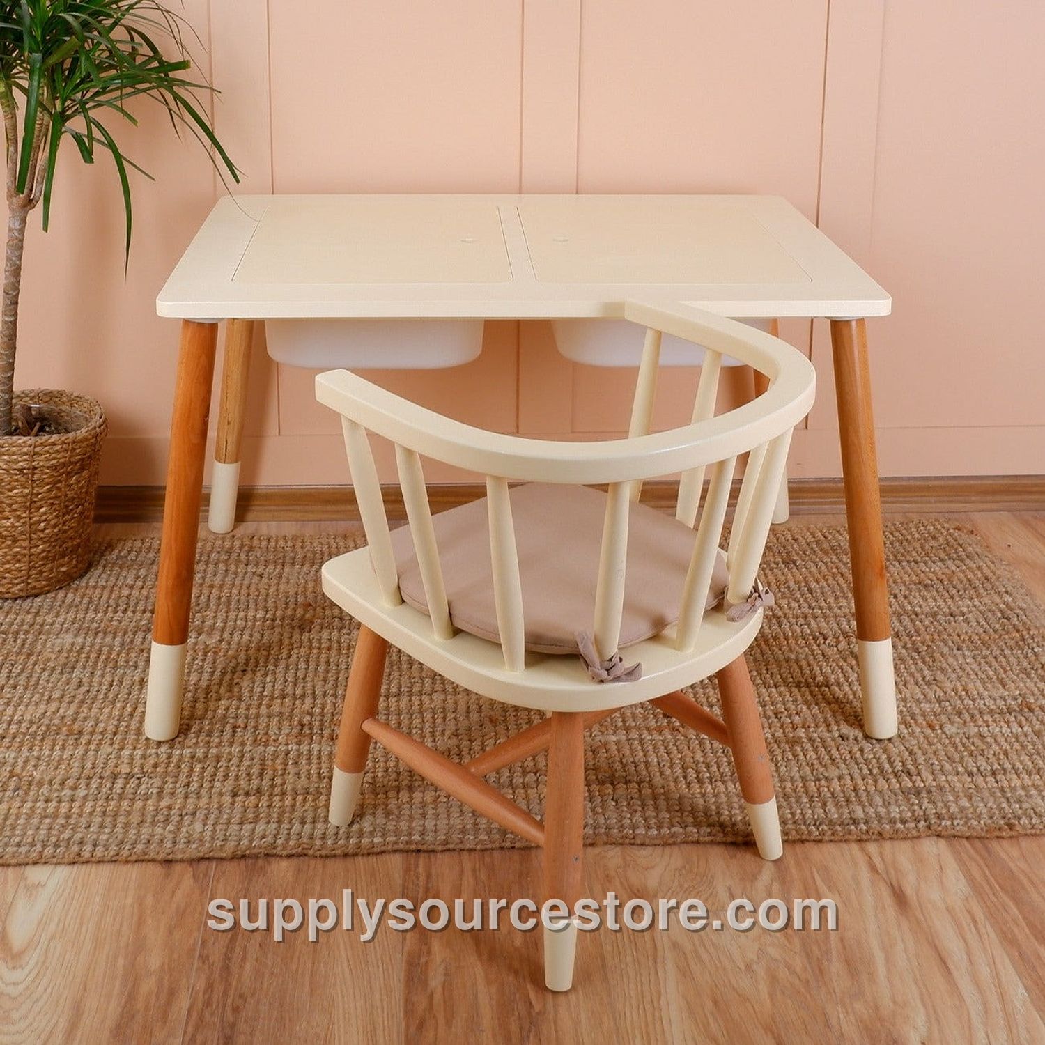 Wooden Kids Table and Chair – Ivory Cream Finish