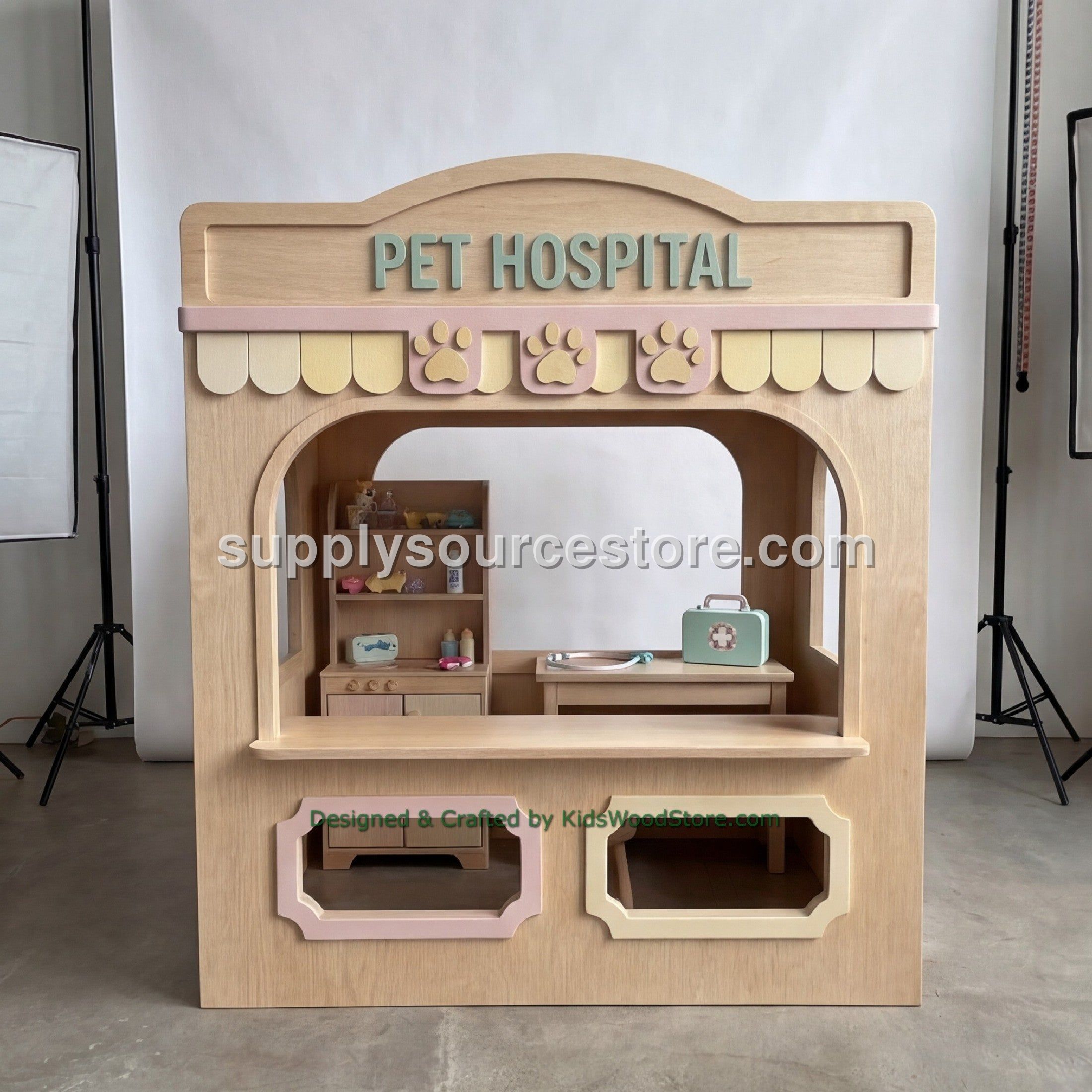 Wooden Pet Hospital Playhouse + Furnitures for Kids | Personalized 25+ Themes | All-Inclusive Turnkey Project