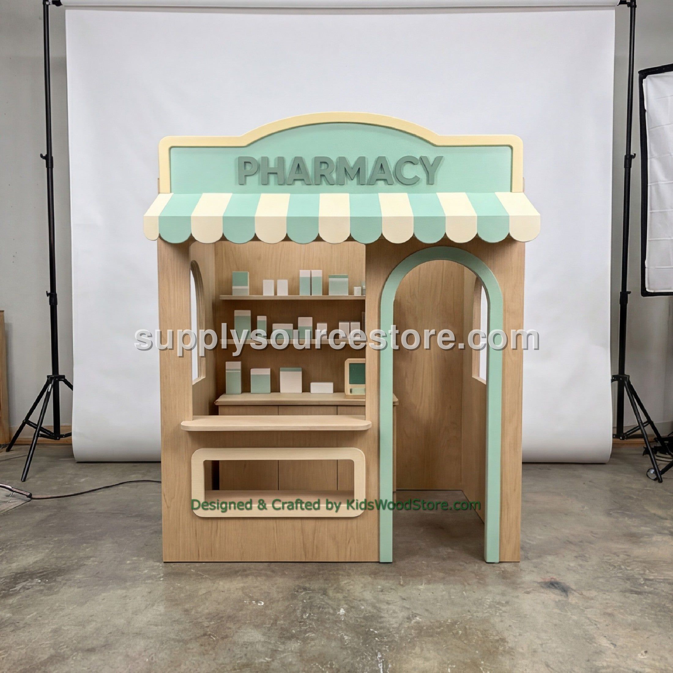 Wooden Pharmacy Playhouse + Furnitures for Kids | Personalized 25+ Themes | All-Inclusive Turnkey Project