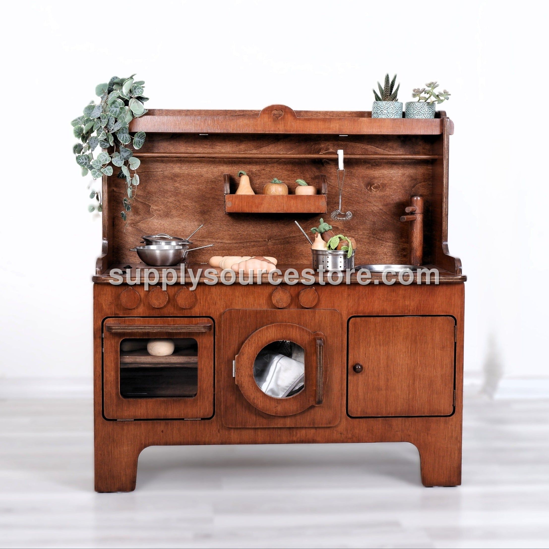 Wooden Play Kitchen Customizable – Walnut Finish