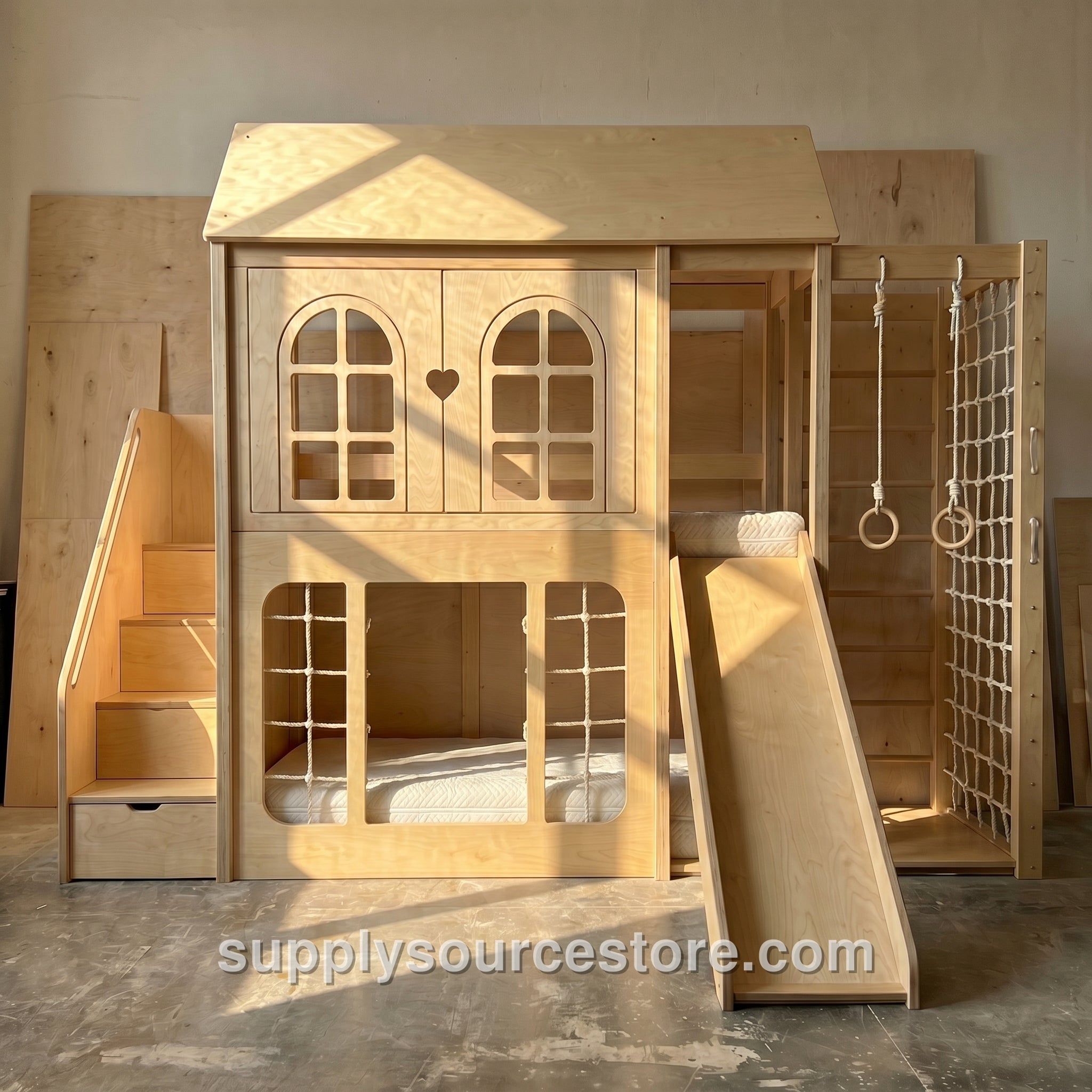 Wooden Playhouse Bunk Bed Set