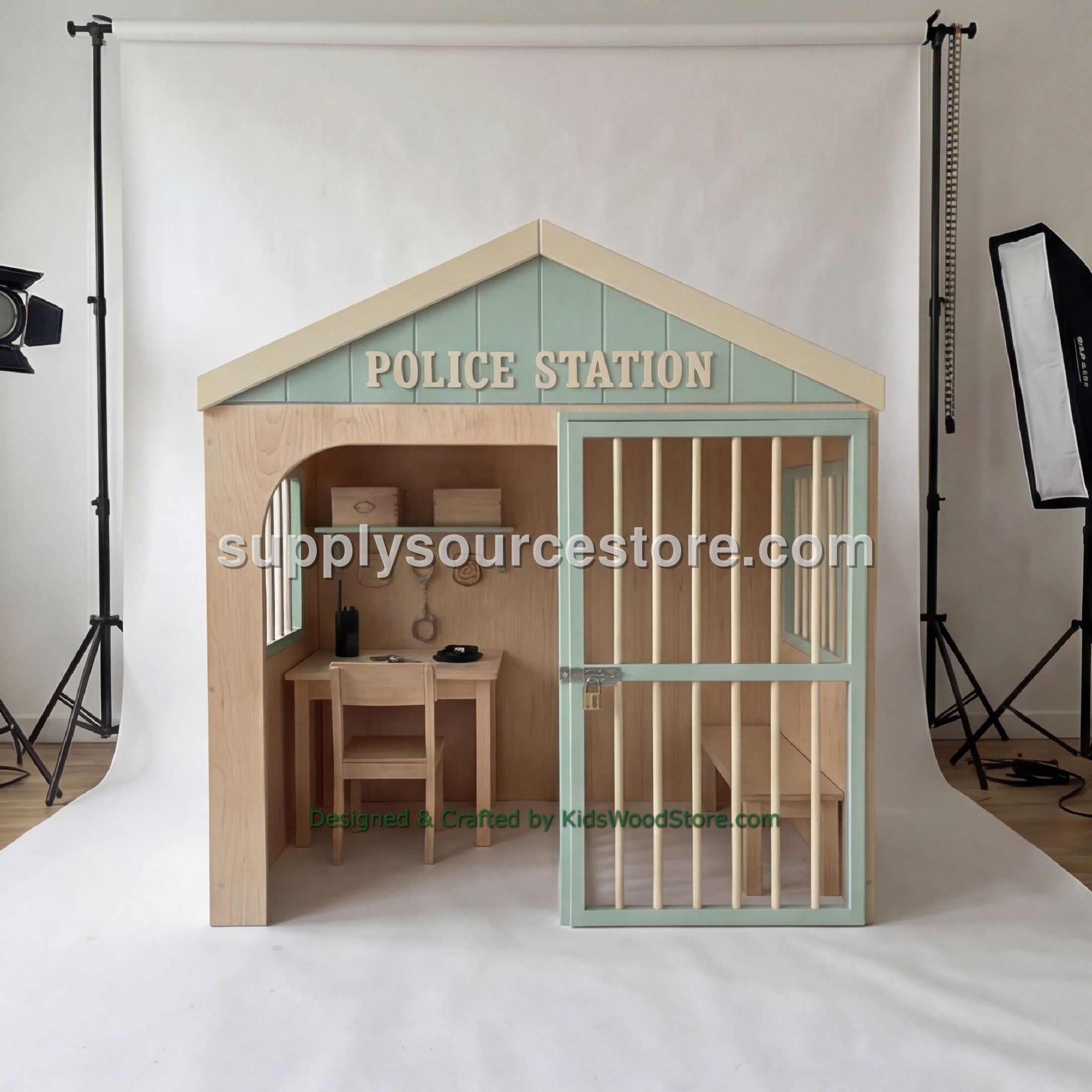 Wooden Police Station Playhouse + Furnitures for Kids | Personalized 25+ Themes | All-Inclusive Turnkey Project