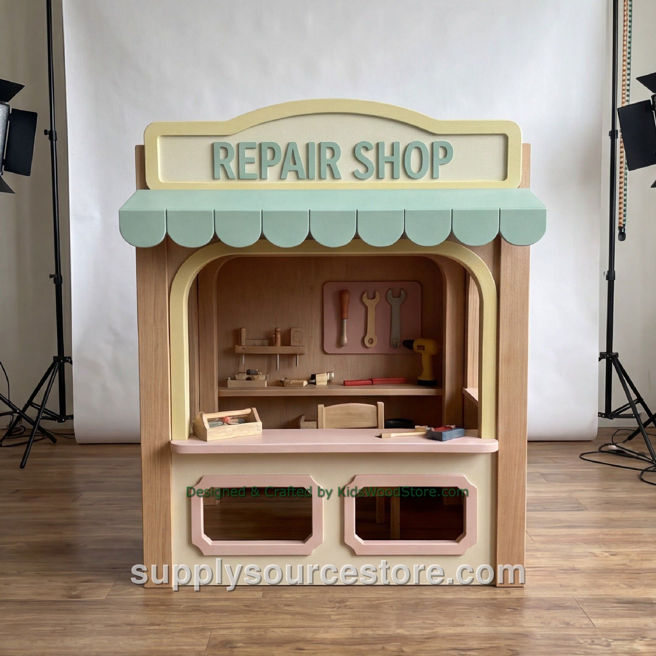 Wooden Repair Shop Playhouse with Furniture