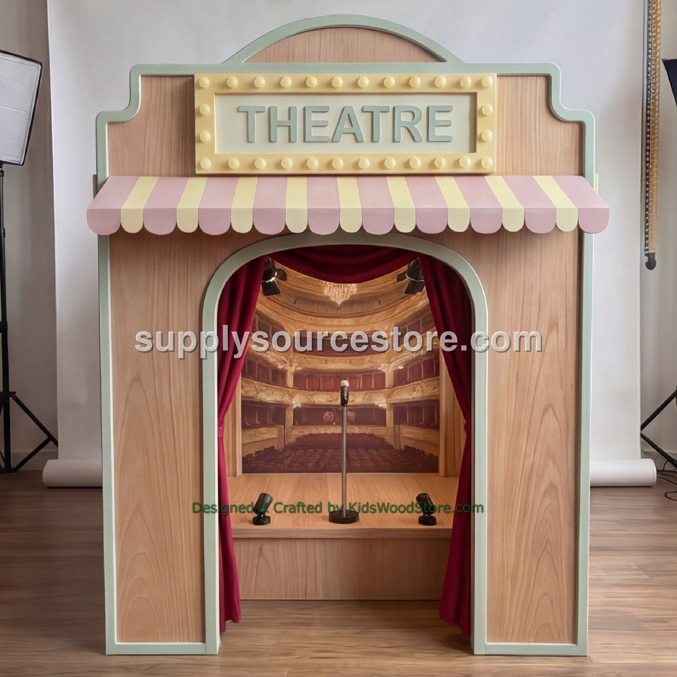 Wooden Theatre Playhouse + Furnitures for Kids | Personalized 25+ Themes | All-Inclusive Turnkey Project