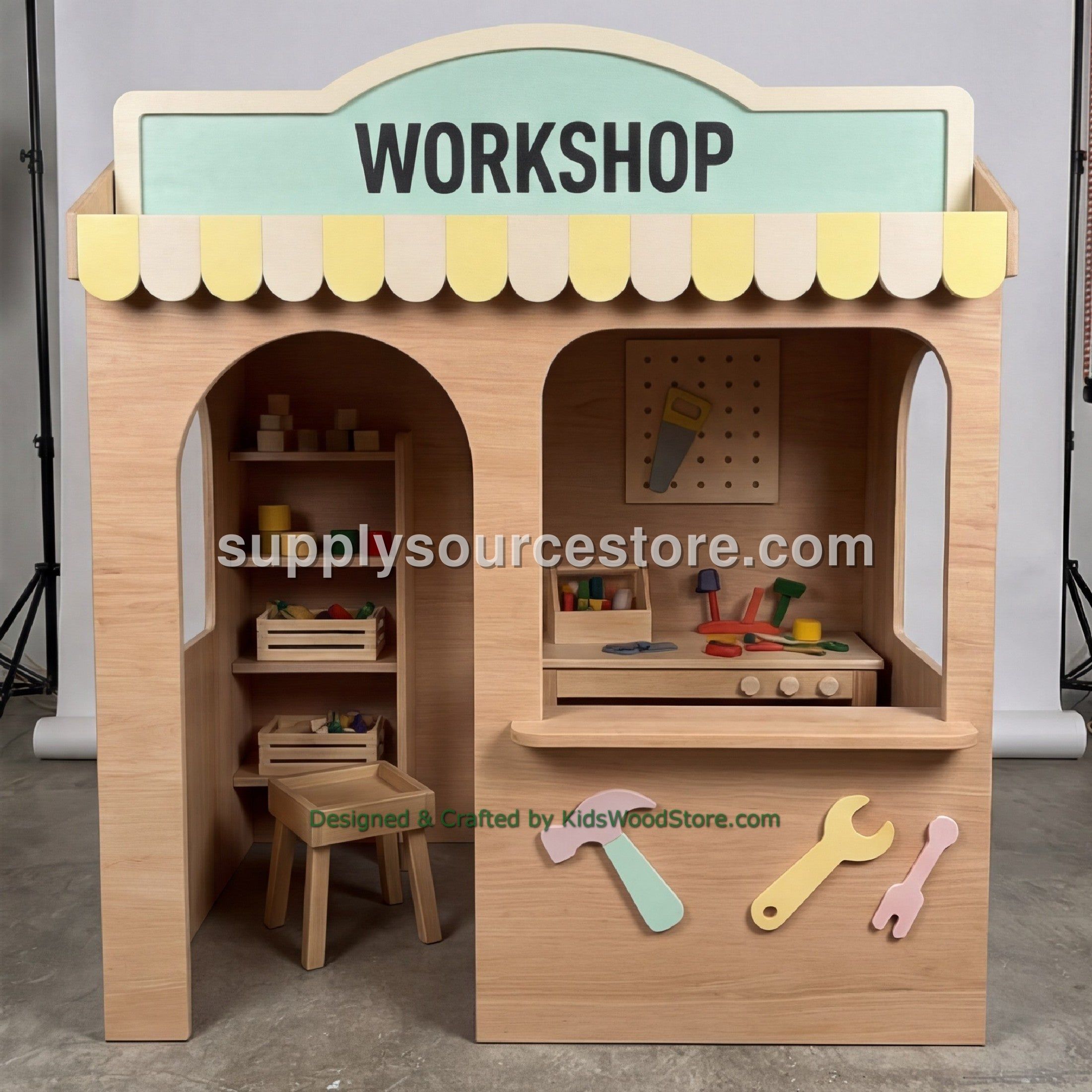 Wooden Workshop Playhouse + Furnitures for Kids | Personalized 25+ Themes | All-Inclusive Turnkey Project