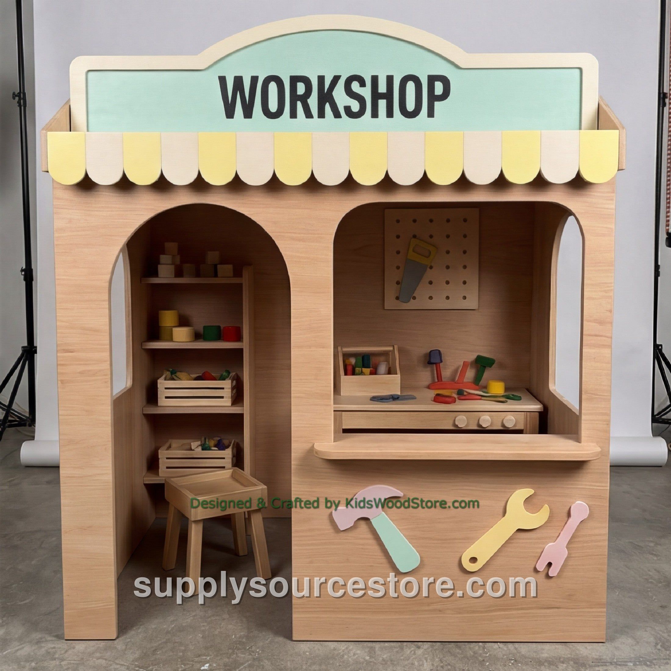 Wooden Workshop Playhouse + Furnitures for Kids | Personalized 25+ Themes | All-Inclusive Turnkey Project