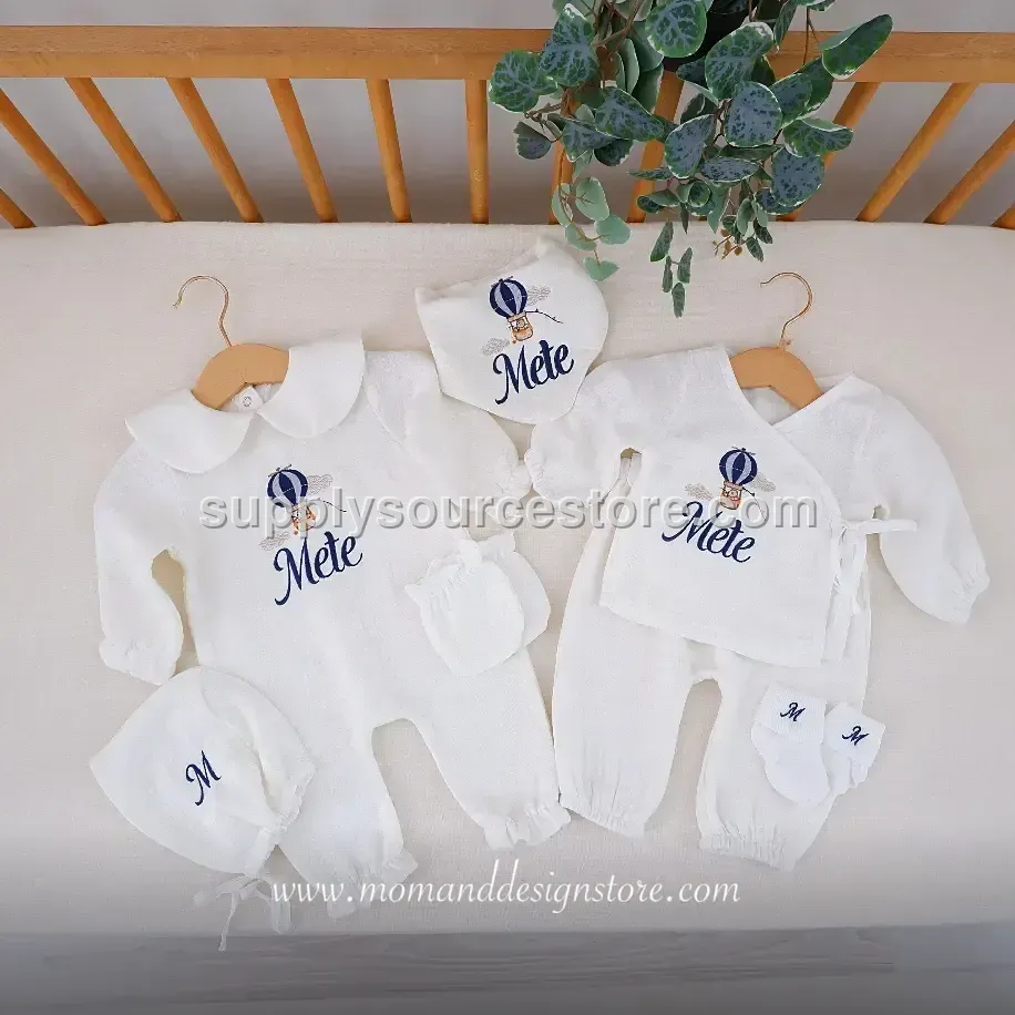 7-Piece 4-layer muslin Coming-Home Set — ecru