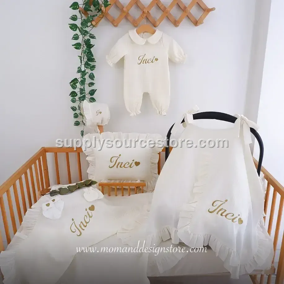 8-Piece 4-layer muslin Coming-Home Set — cream