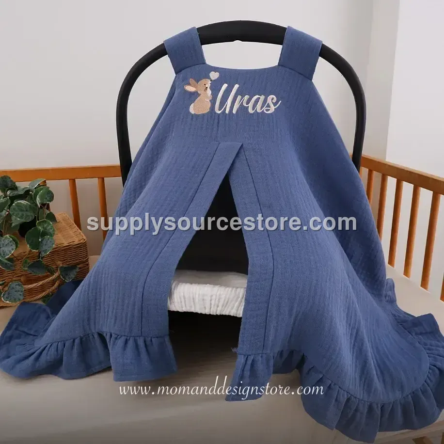 Ruffled 4-layer muslin Stroller Cover — indigo