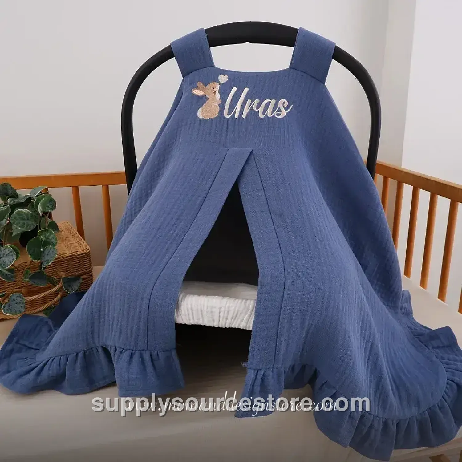 Ruffled 4-layer muslin Stroller Cover — indigo