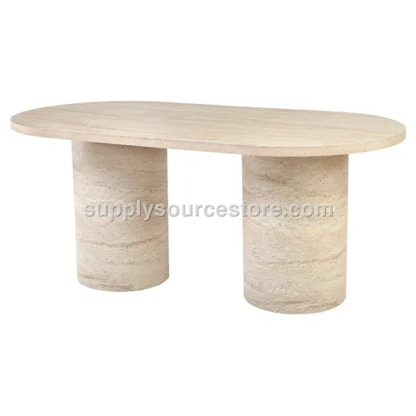 Travertine Cylindrical Oval Table