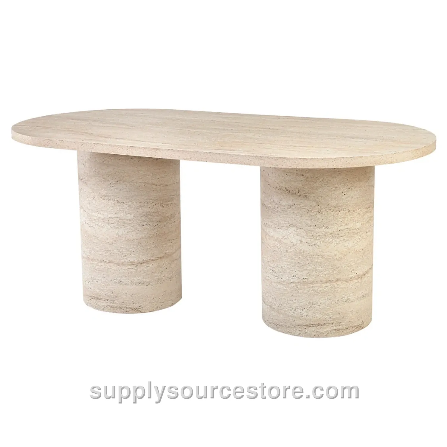 Travertine Cylindrical Oval Table
