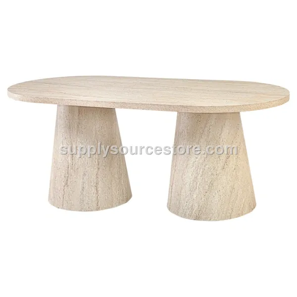 Travertine Barrel Oval Table