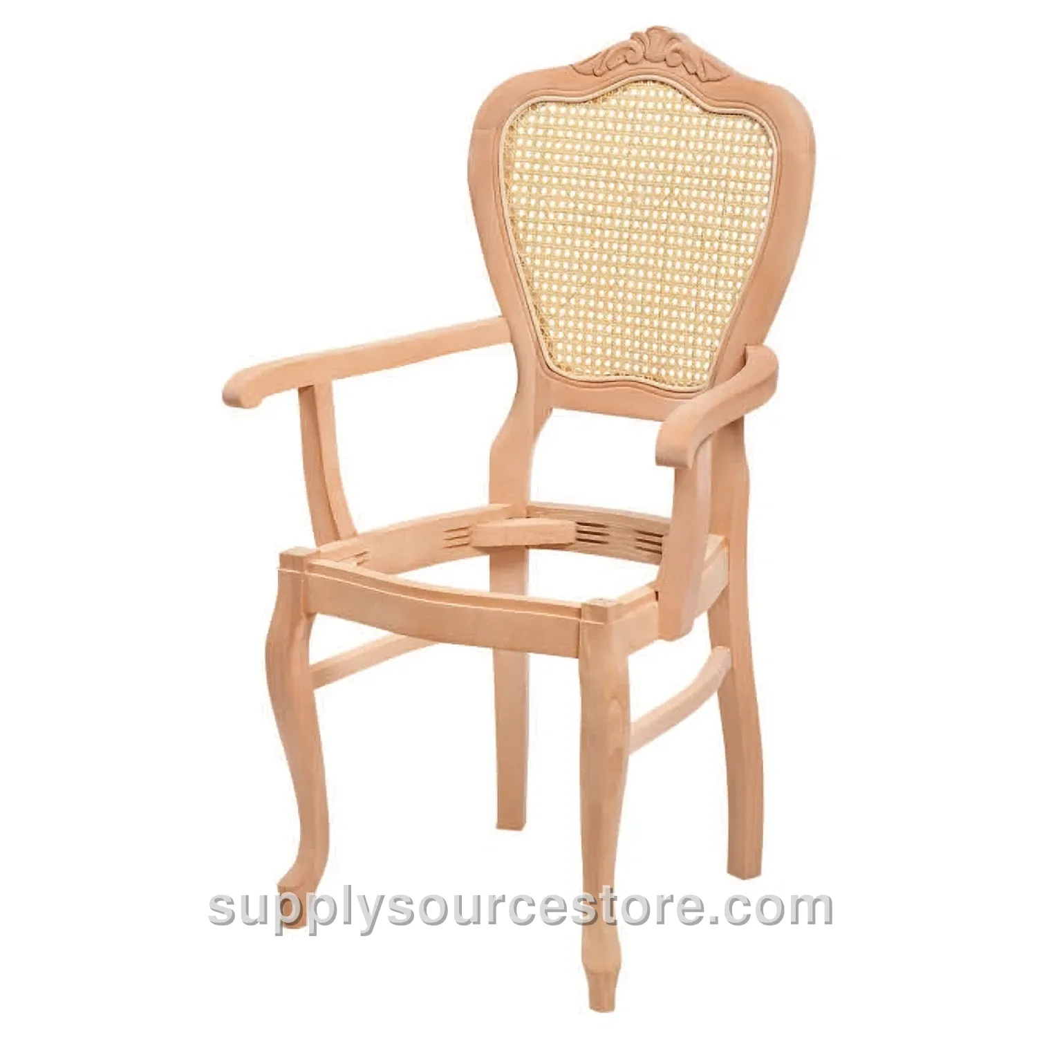 Classic Lukens Carved Cane Chair with Arms