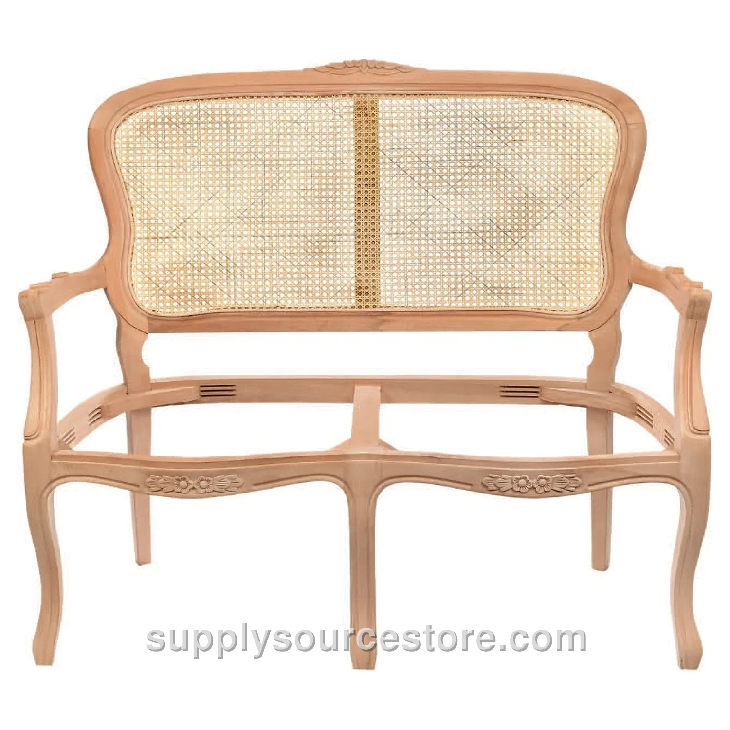 Cane Carved Two-Seater Sofa
