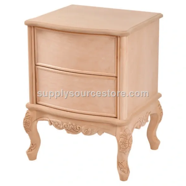 Curved Carved Wide Nightstand With Drawers