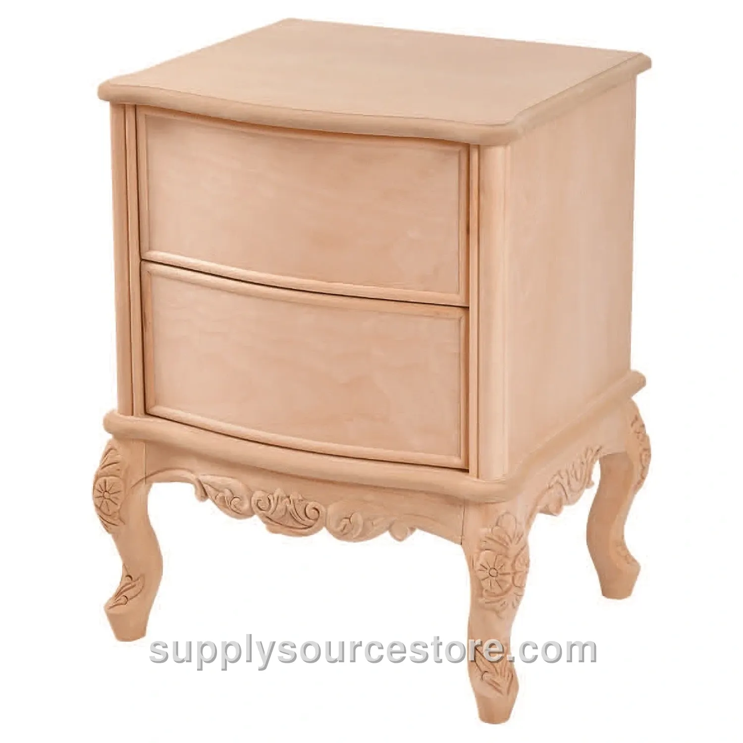 Curved Carved Wide Nightstand With Drawers