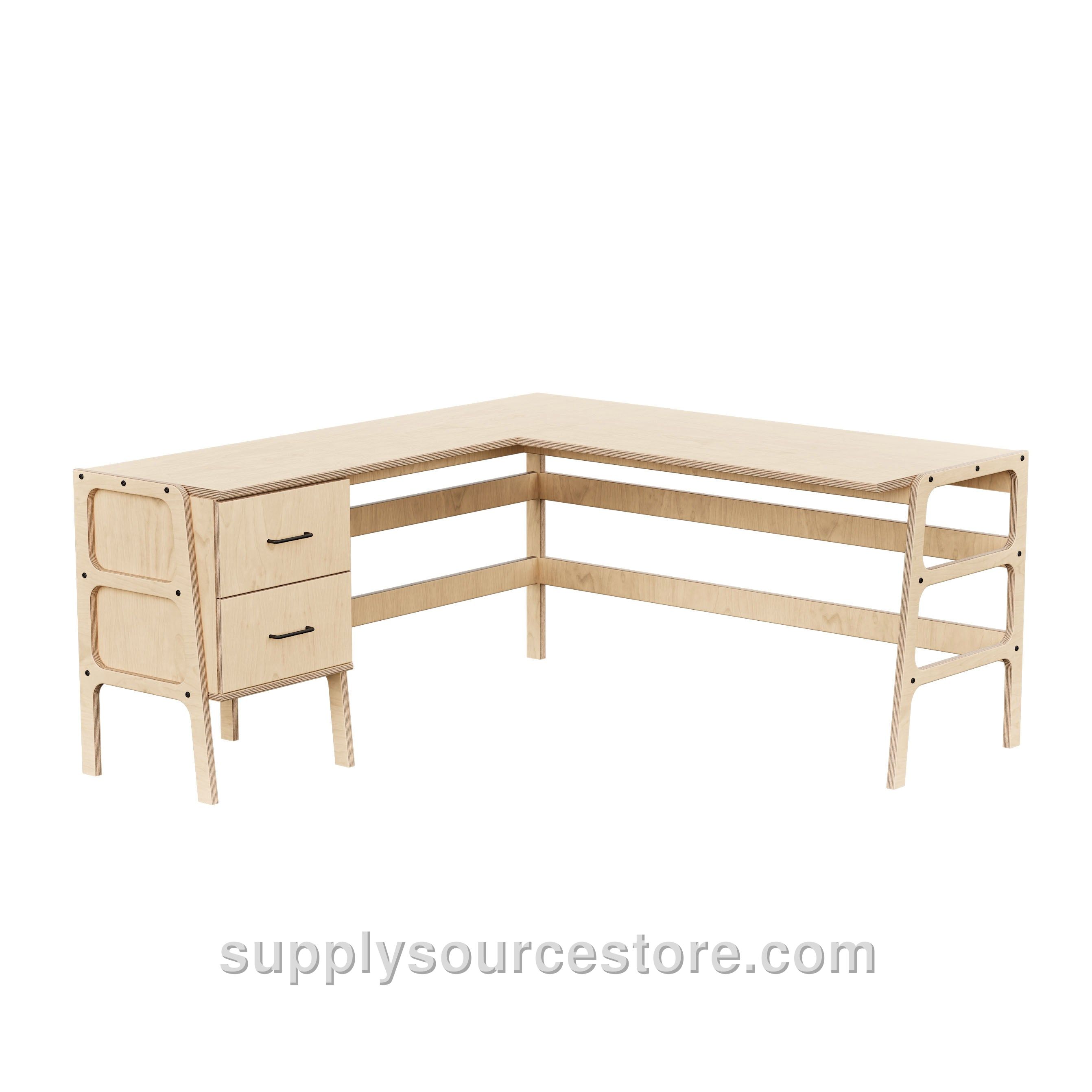 Mid-Century L-Shape Desk · 2 Drawers · 49/65