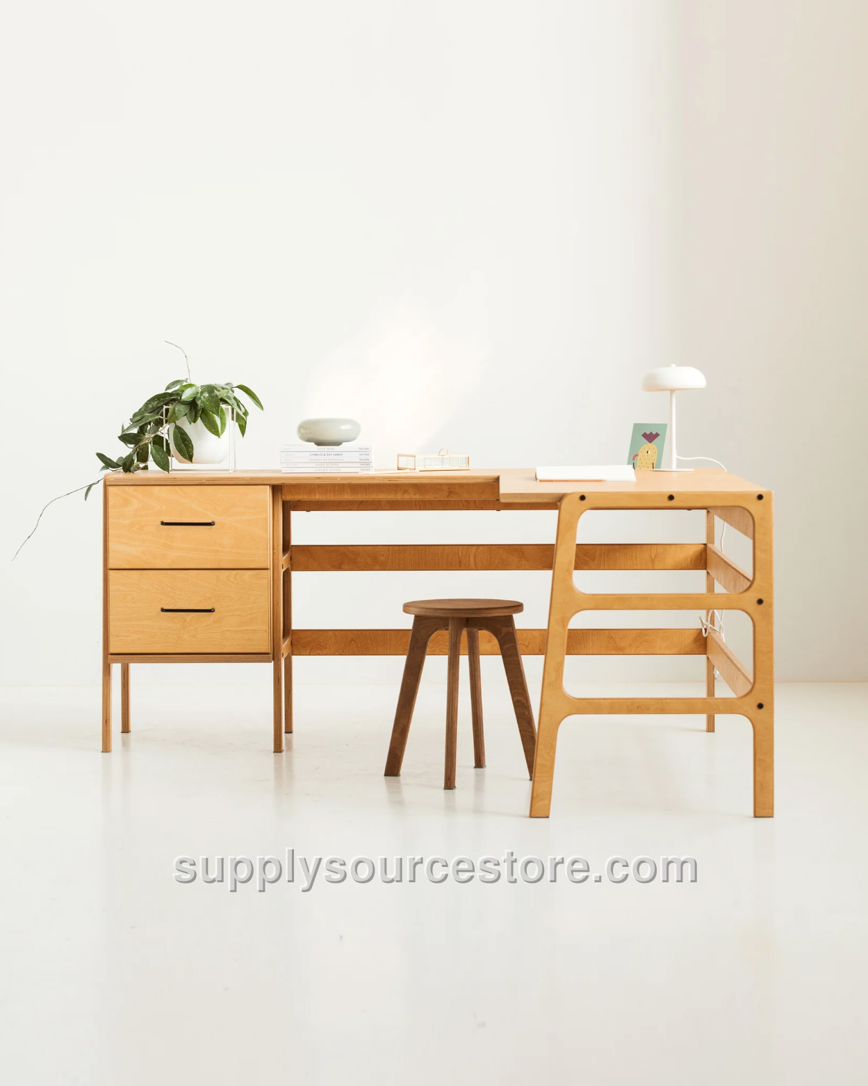 Mid-Century L-Shape Desk · 2 Drawers · 49/65