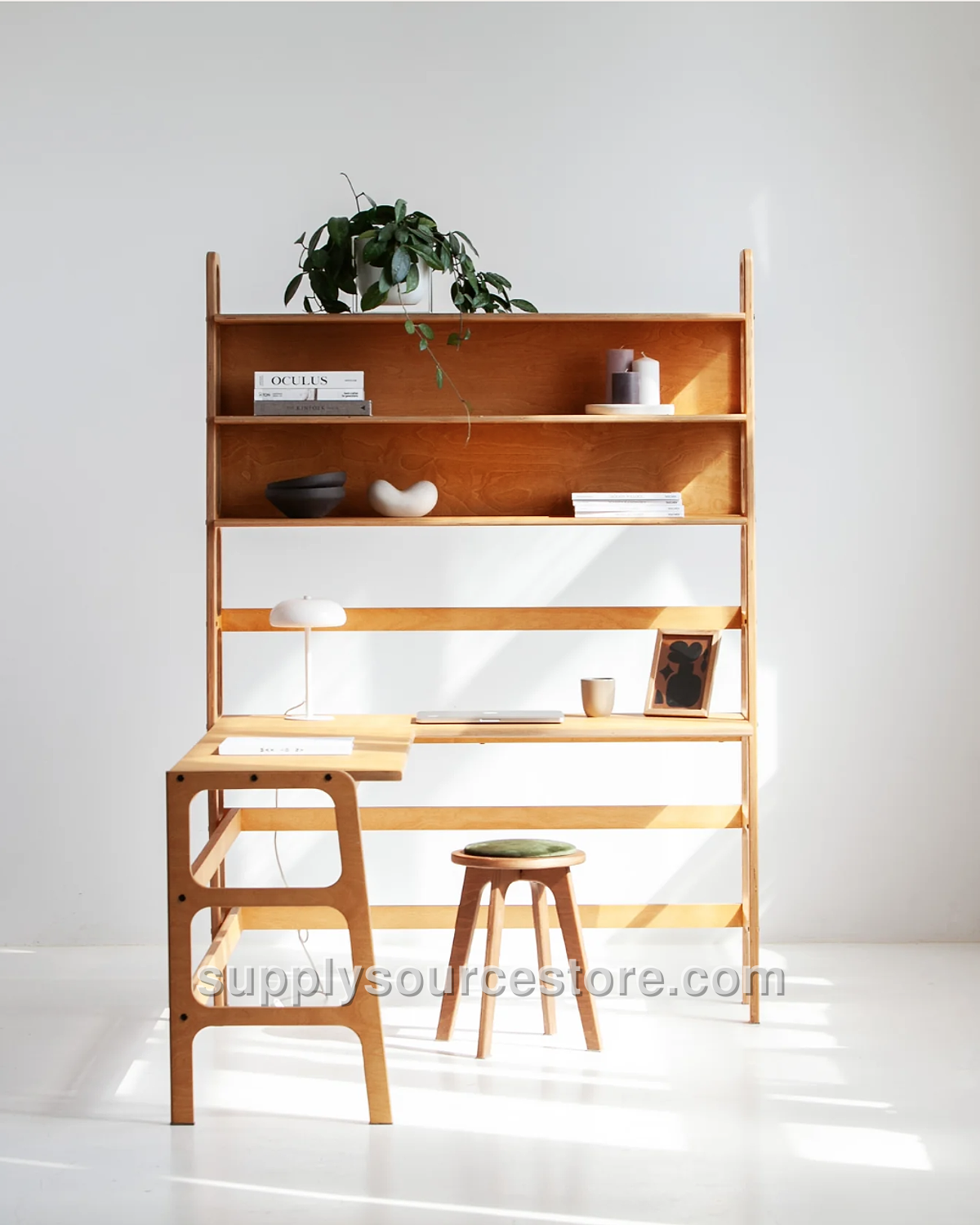 Mid-Century L-Shape Desk with Bookcase · 190 cm (74.8 in)