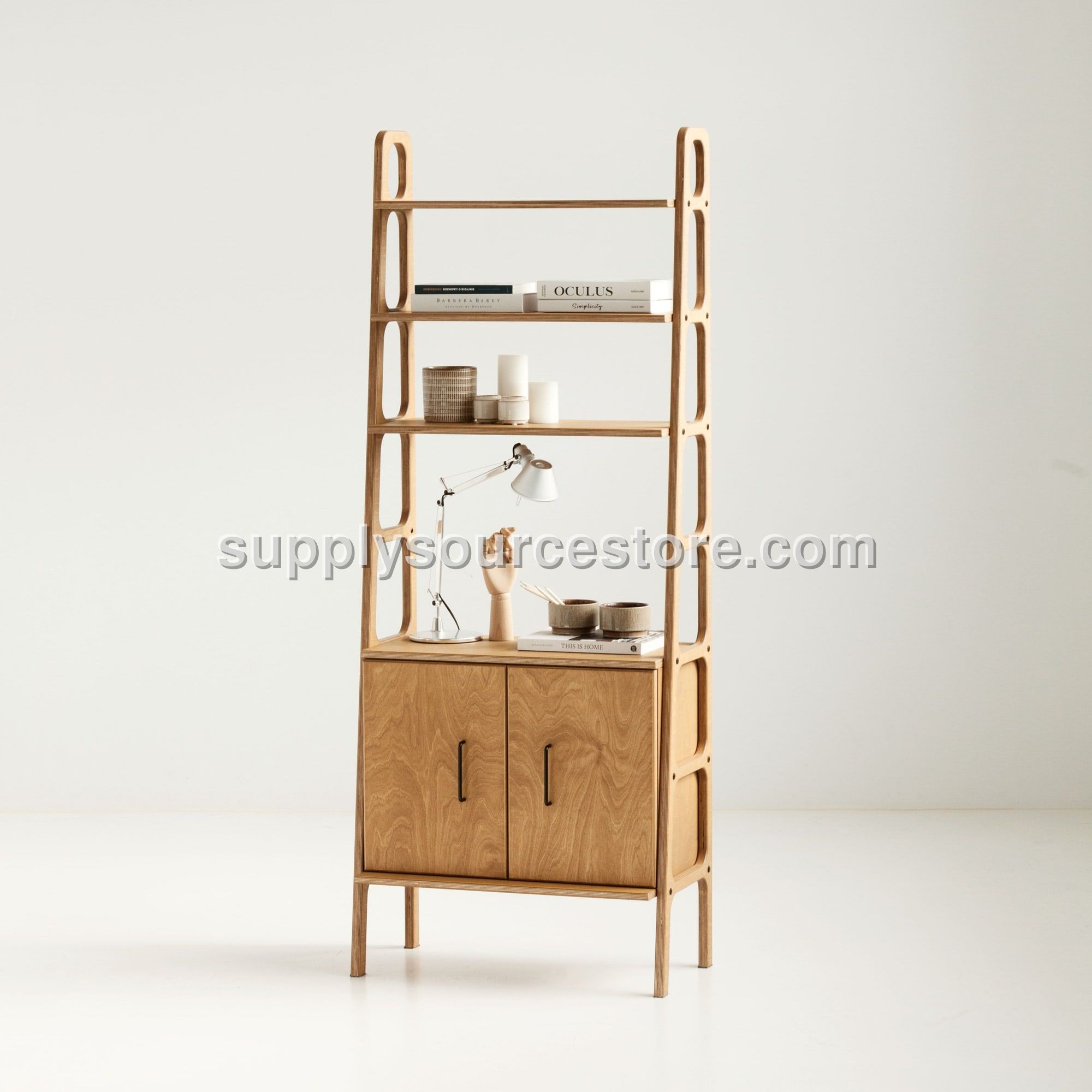 Bookcase Maxi with cabinet open W74 WALNUT