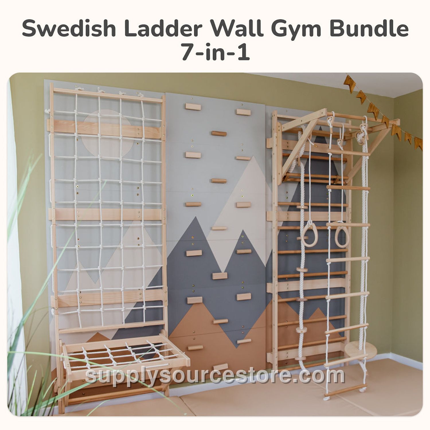 Kids Swedish Ladder Wall Gym 7-in-1 Bundle