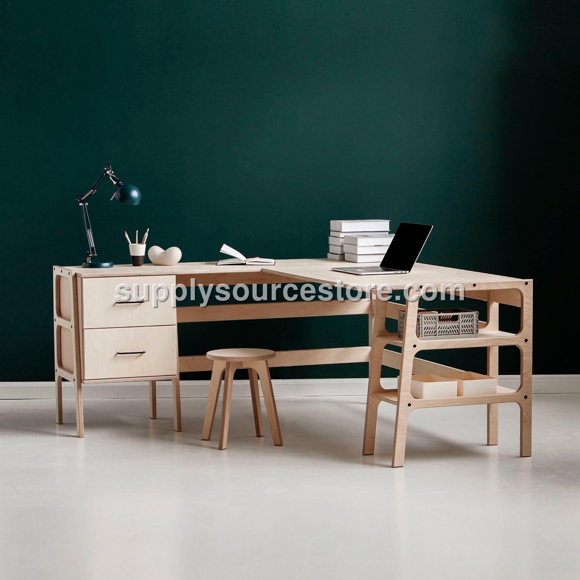 L-Shape Desk 12 with drawers and shelves