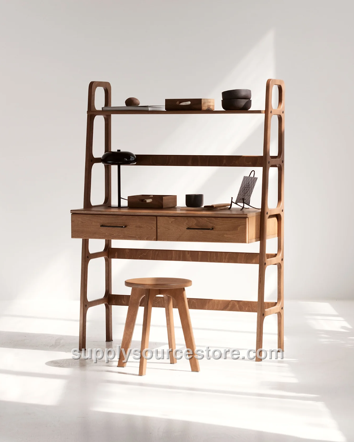 Mid-Century Desk with Shelf & Drawers · Midi · 140 cm (55.1 in)