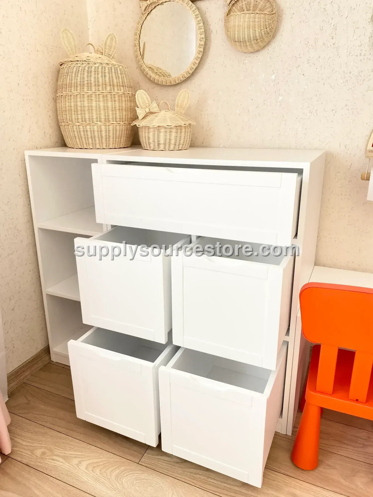 Modular Children's Toy Box - With Basket Optional 6 Compartment Organizer
