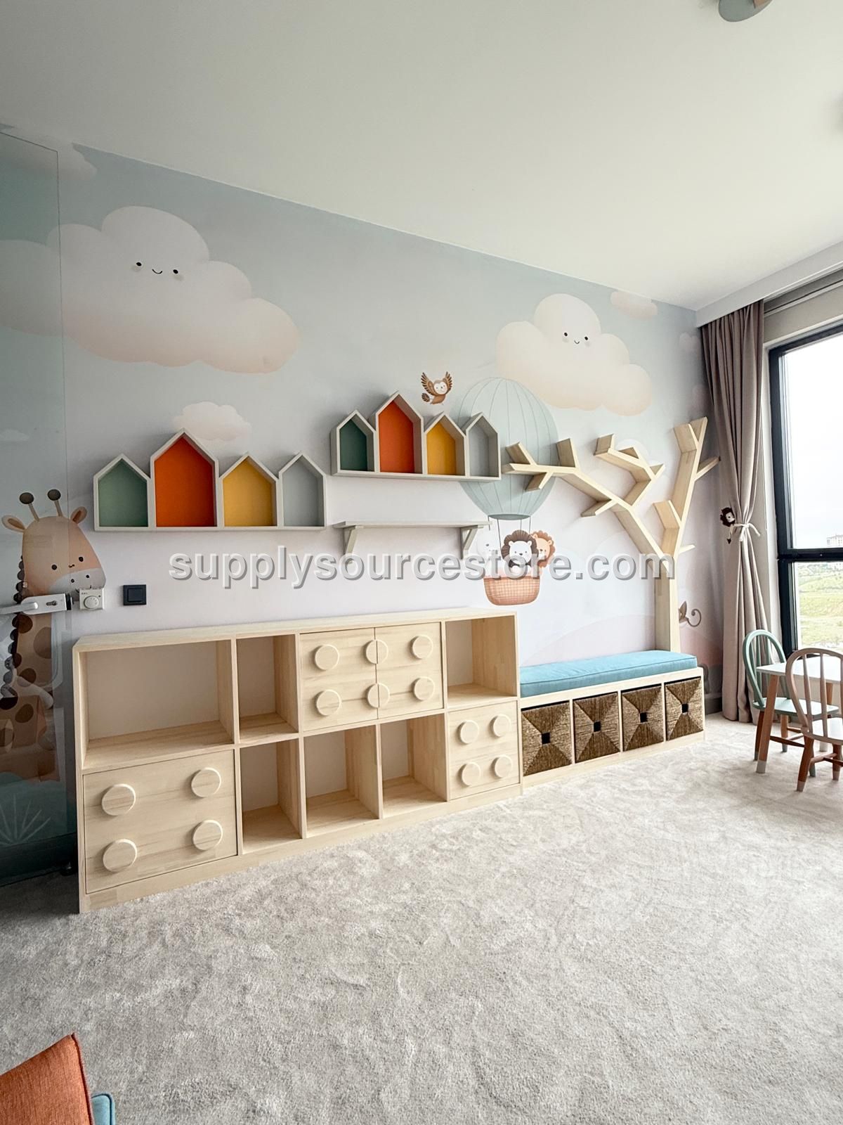 Natural Series Wooden Lego Toy Cabinet | Children's Room Organizer