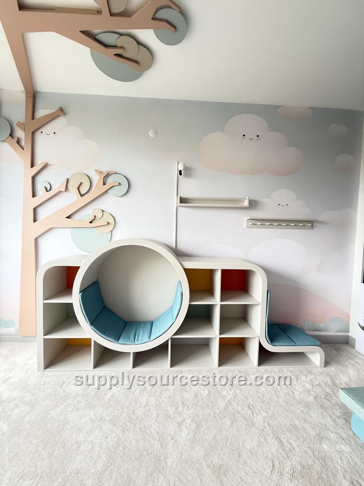 Setra Series Okuma Console | Round Seating With Space Bookshelf – Toy Cabinet