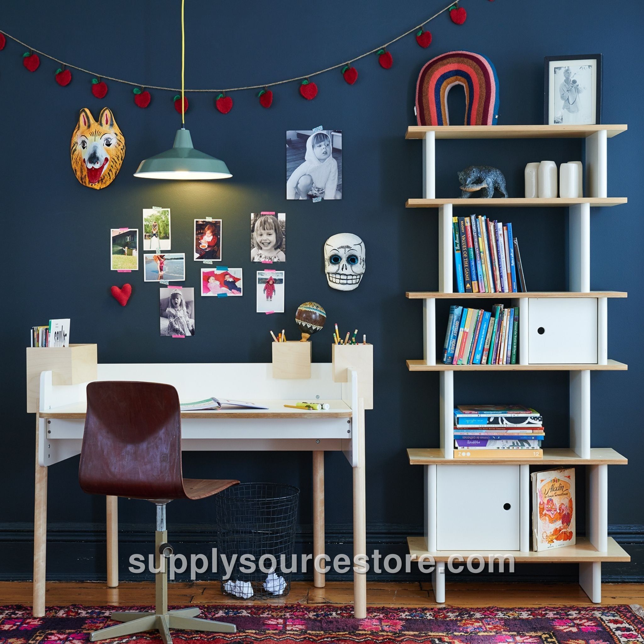 Vertical Mini Library - White/Birch